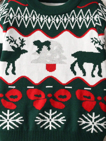 Toddler Boys & Girls Christmas Snowflake & Reindeer Knit Pullover Sweater, Spring, Autumn, Winter