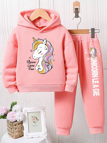 Toddler Cartoon Pattern Hooded Sweatshirt And Sweatpants Set