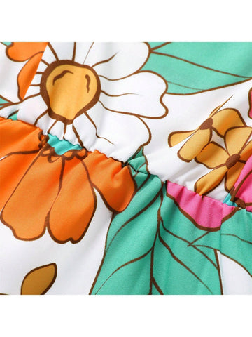 Toddler Girl Sweet Flutter Sleeve Floral Pattern Dress