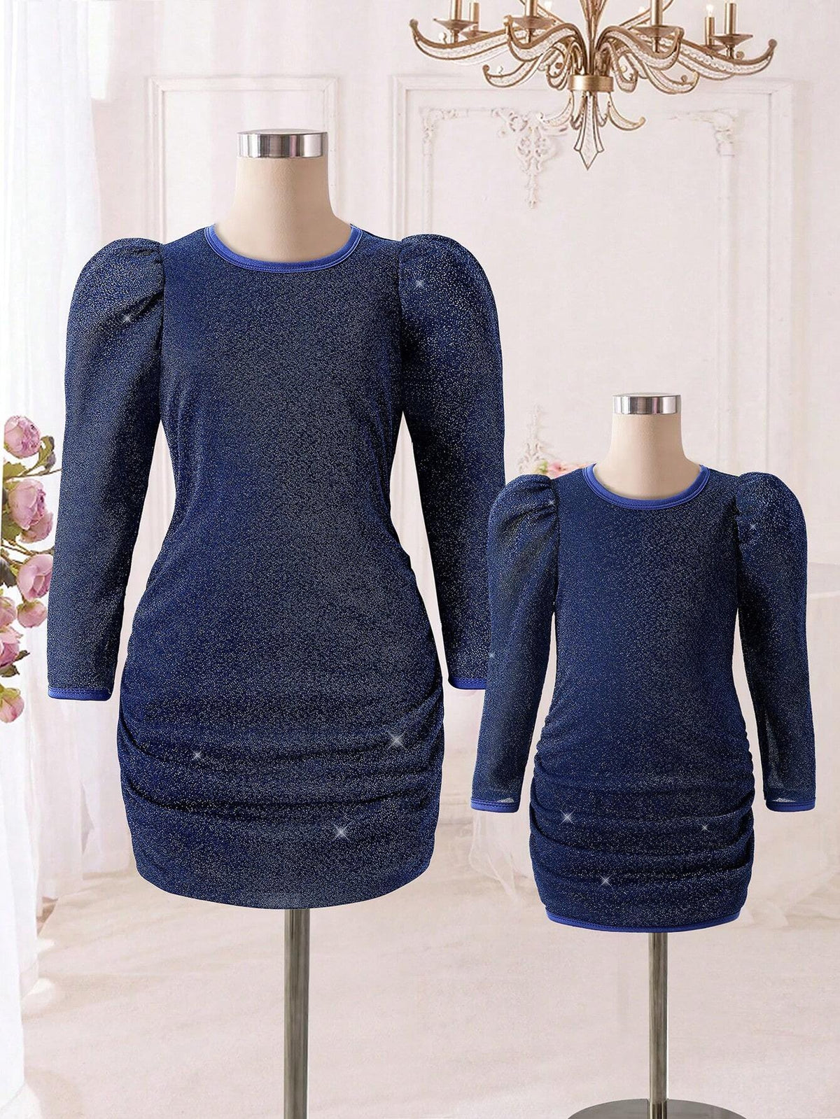 Toddler Girls 2024 New Fashion High Waist Long Sleeve Elegant Evening Dress, Mommy And Me Matching Outfits (3pcs Sold Separately)