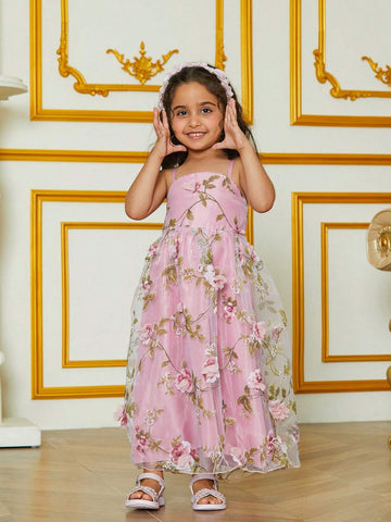 Toddler Girls" 3D Floral Sweet Pink Sleeveless Dress, Sold Separately As Part Of The "Mommy And Me Matching Outfits" Set