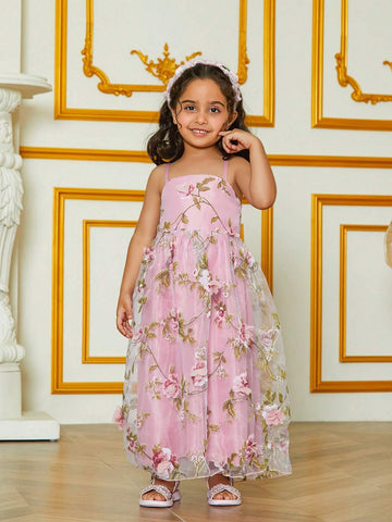 Toddler Girls" 3D Floral Sweet Pink Sleeveless Dress, Sold Separately As Part Of The "Mommy And Me Matching Outfits" Set