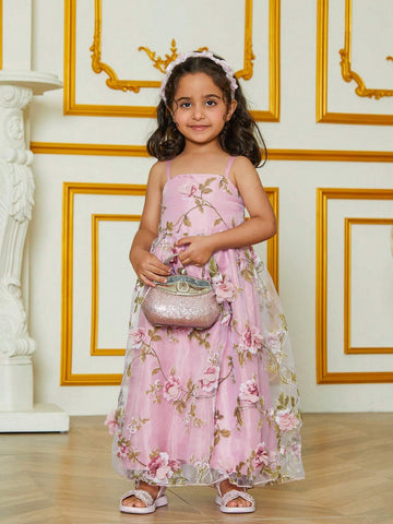 Toddler Girls" 3D Floral Sweet Pink Sleeveless Dress, Sold Separately As Part Of The "Mommy And Me Matching Outfits" Set