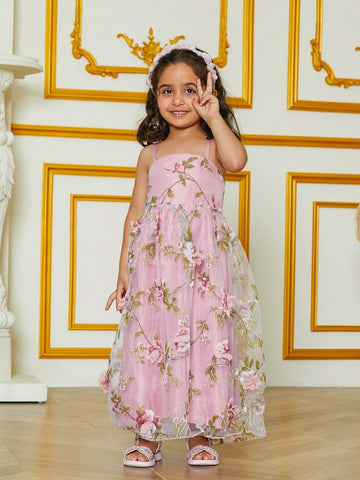 Toddler Girls" 3D Floral Sweet Pink Sleeveless Dress, Sold Separately As Part Of The "Mommy And Me Matching Outfits" Set