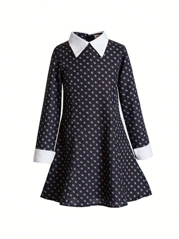 Toddler Girls Allover Print Contrast Collar Dress