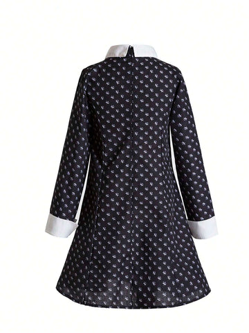 Toddler Girls Allover Print Contrast Collar Dress