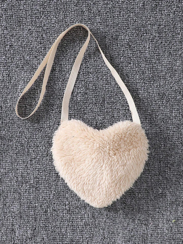 Toddler Girls Autumn Winter High Neck Long Sleeve Patchwork Fluffy Textured Knit Bodycon Dress With Plush Belt And Heart Shape Crossbody Bag