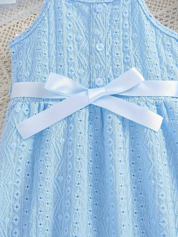 Toddler Girls' Blue Dress With Hat, 2pcs/Set, Lightweight For Summer, Suitable For Daily Wear
