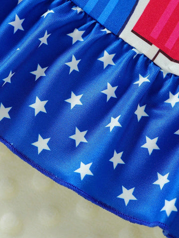 Toddler Girls" Bubble Short Sleeve Popsicle Print Dress With Independence Day Elements For Summer