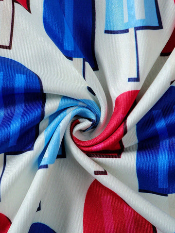 Toddler Girls" Bubble Short Sleeve Popsicle Print Dress With Independence Day Elements For Summer