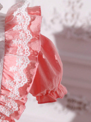 Toddler Girls" Bubble Sleeve Dress With Lace & Ruffle Detail