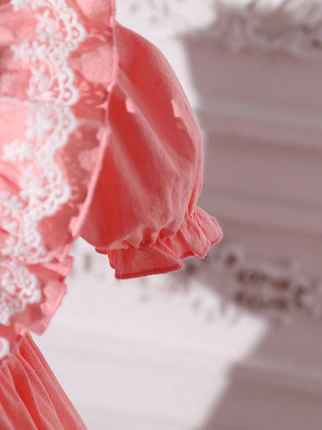 Toddler Girls" Bubble Sleeve Dress With Lace & Ruffle Detail