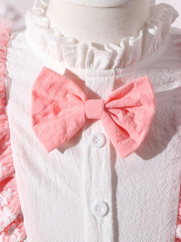 Toddler Girls" Bubble Sleeve Dress With Lace & Ruffle Detail