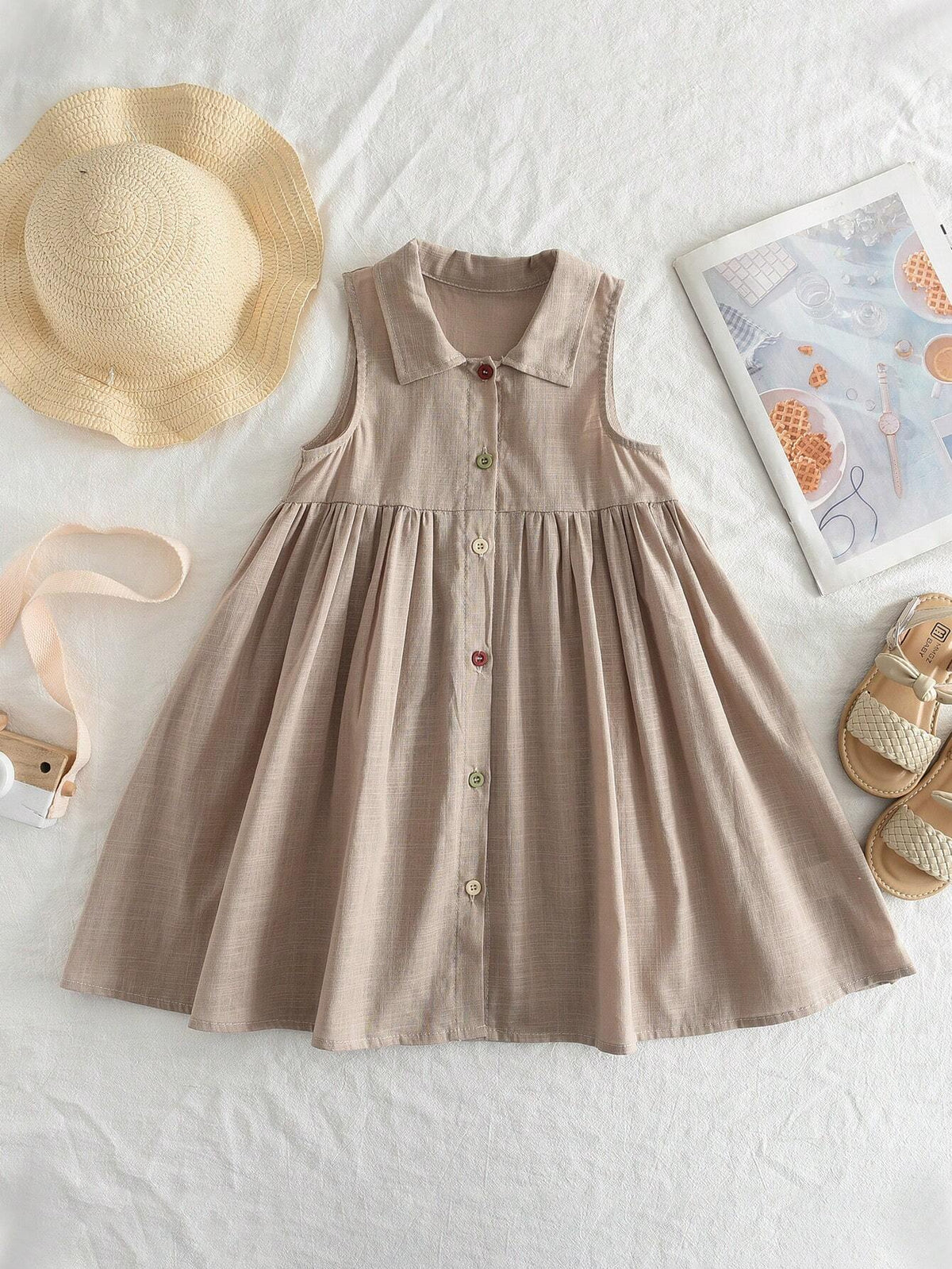 Toddler Girls Button Front Sleeveless Shirt Dress
