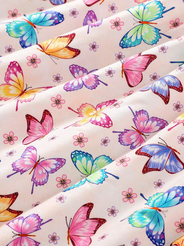 Toddler Girls" Cartoon Butterfly Print Casual Dress With Flying Sleeves