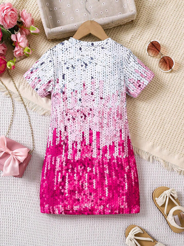 Toddler Girls' Cartoon Print Lightweight Dress, Summer Princess Style Baby Clothing