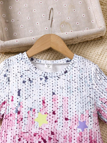 Toddler Girls' Cartoon Print Lightweight Dress, Summer Princess Style Baby Clothing