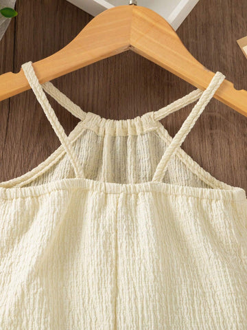Toddler Girls' Casual Basic Tassel Swing Dress With Neck Strap