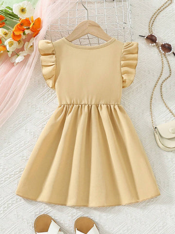 Toddler Girls' Casual Cute Printed Round Neck Sleeveless Dress With Ruffle Hem For Summer
