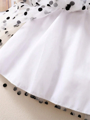 Toddler Girls' Casual Dress, Peter Pan Collar Denim & Mesh Patchwork Dress