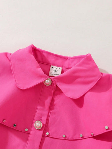 Toddler Girls' Casual Elegant Commuter Princess Style Madeline Diamond Studded Shirt Collar With Ruffle Hem And Waist Belt Design