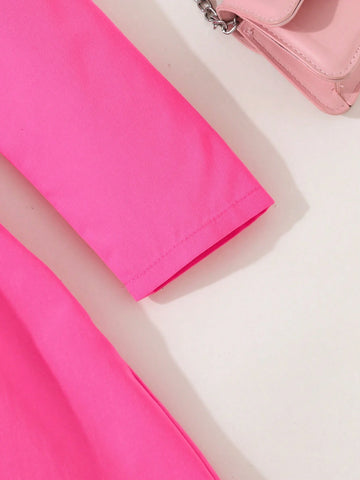 Toddler Girls' Casual Elegant Commuter Princess Style Madeline Diamond Studded Shirt Collar With Ruffle Hem And Waist Belt Design