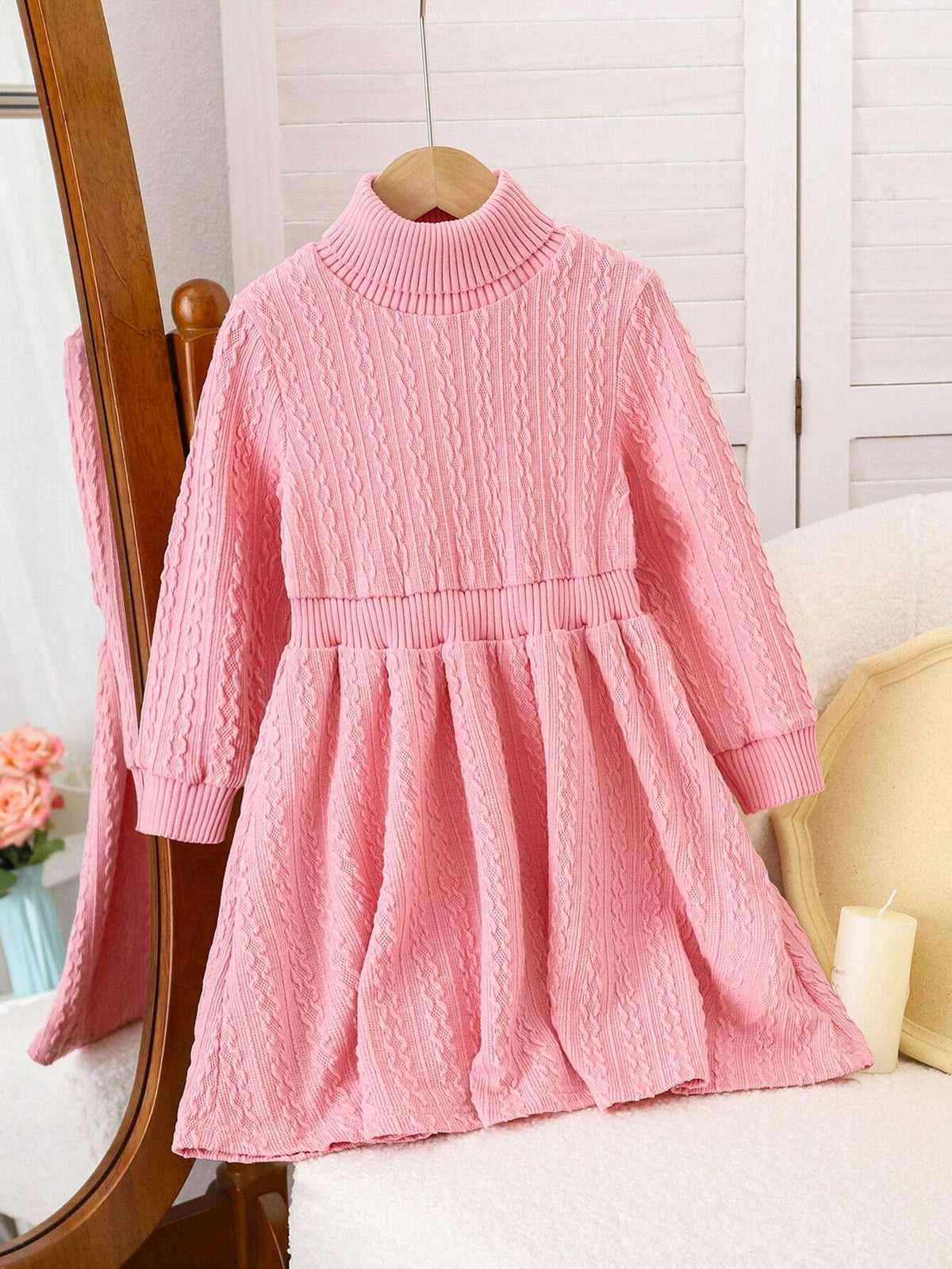 Toddler Girls Casual Everyday Long Sleeve Knit Sweater Dress