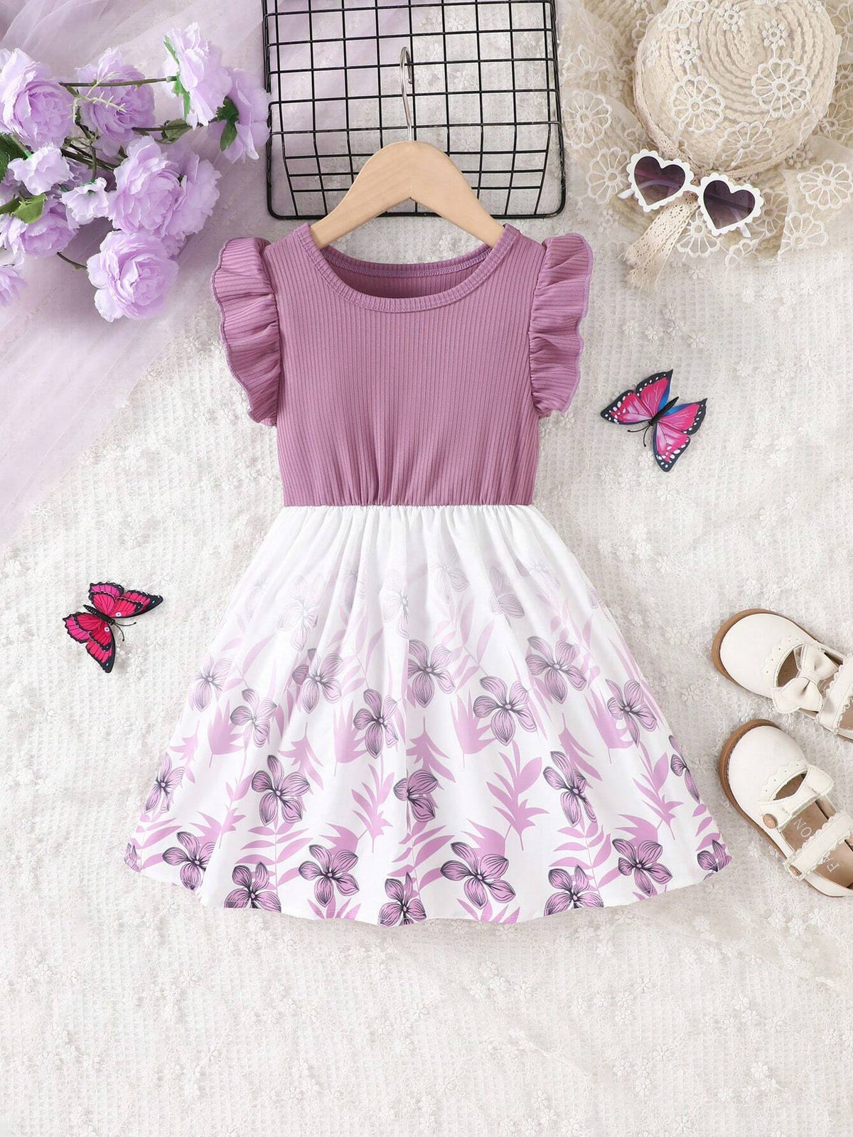 Toddler Girls' Casual Floral Patchwork Dress, Summer