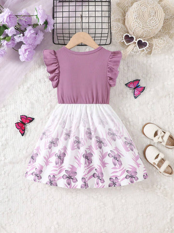 Toddler Girls' Casual Floral Patchwork Dress, Summer