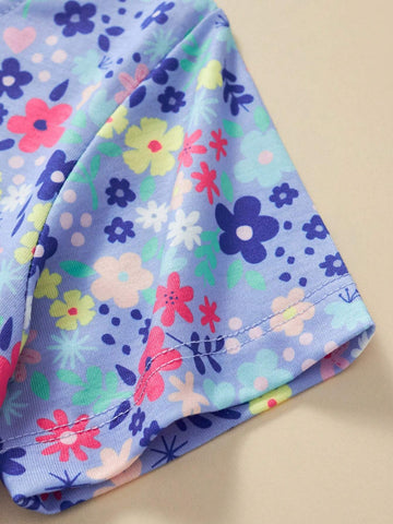 Toddler Girls" Casual Short Sleeve Dress Cartoon Floral Print Summer Breathable Outfits