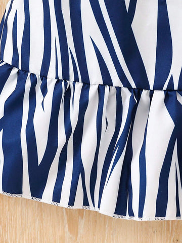 Toddler Girls" Casual Striped & Printed Spaghetti Strap Dress And Bag For Summer