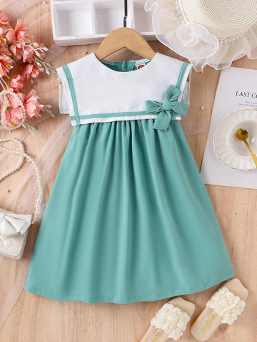 Toddler Girls College Style Sleeveless Sailor Collar Dress For Summer