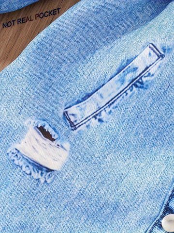 Toddler Girls" Cool Korean Style Denim Print Long Sleeve Button-Up Shirt Dress With Belt, Autumn/Winter