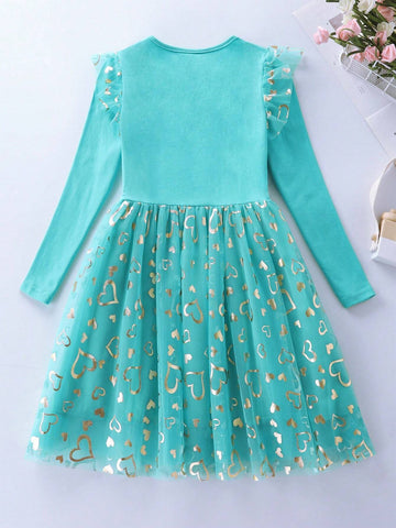 Toddler Girls' Cotton Cartoon Unicorn Embroidered Party Dress, Long Sleeve, Back To School, Autumn