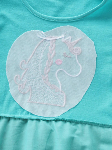 Toddler Girls' Cotton Cartoon Unicorn Embroidered Party Dress, Long Sleeve, Back To School, Autumn