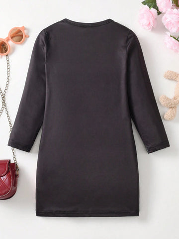 Toddler Girls' Cute 3D Bear Print Casual Dress, Fall New Arrival