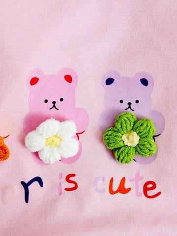 Toddler Girls Cute Bear Print Cartoon Letter 3D Floral Decor Trendy Minimalist Spring Autumn Design