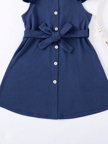 Toddler Girls" Cute Casual Ladylike Round Neck Flare Sleeve Dress For Summer