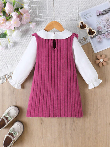 Toddler Girls' Cute Cat Embroidery Peter Pan Collar Long Sleeve Corduroy Dress