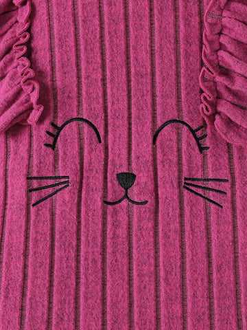 Toddler Girls' Cute Cat Embroidery Peter Pan Collar Long Sleeve Corduroy Dress