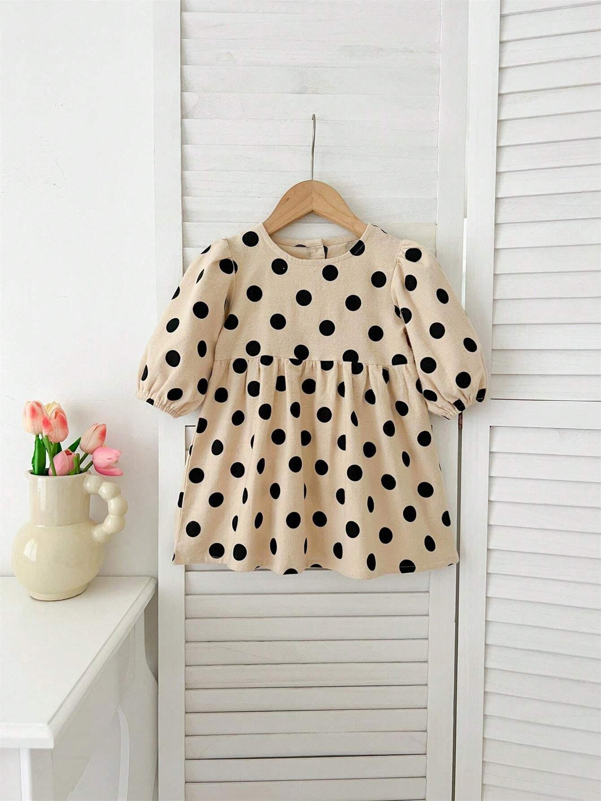 Toddler Girls' Cute Floral & Polka Dot Print Long Sleeve Dress, Autumn