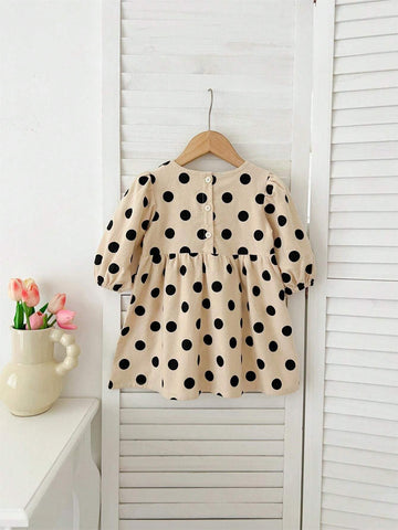 Toddler Girls' Cute Floral & Polka Dot Print Long Sleeve Dress, Autumn