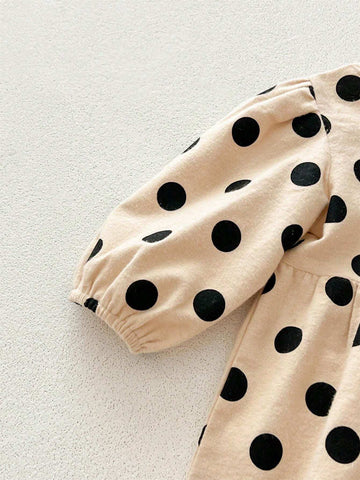 Toddler Girls' Cute Floral & Polka Dot Print Long Sleeve Dress, Autumn