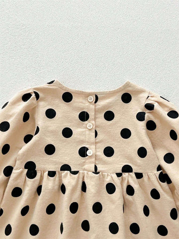 Toddler Girls' Cute Floral & Polka Dot Print Long Sleeve Dress, Autumn
