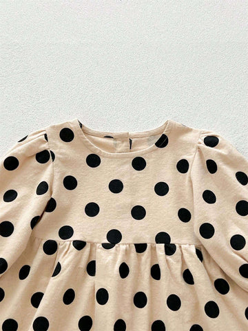 Toddler Girls' Cute Floral & Polka Dot Print Long Sleeve Dress, Autumn