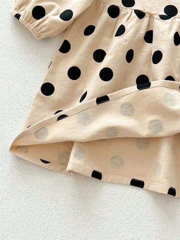 Toddler Girls' Cute Floral & Polka Dot Print Long Sleeve Dress, Autumn