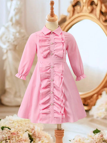 Toddler Girls Cute Ombre Pink Butterfly Puff Sleeve Mesh Patchwork Dress