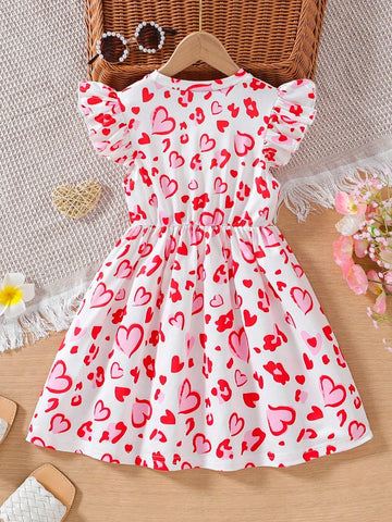 Toddler Girls Cute Pink Leopard Heart Printed Sleeveless Dress With Floral Lace For SpringSummer