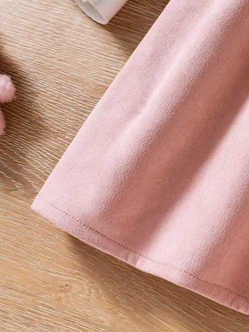 Toddler Girls Cute Polka Dot Patchwork Rabbit Ear Bow Ruffle Collar Long Sleeve Dress, Fall Winter New