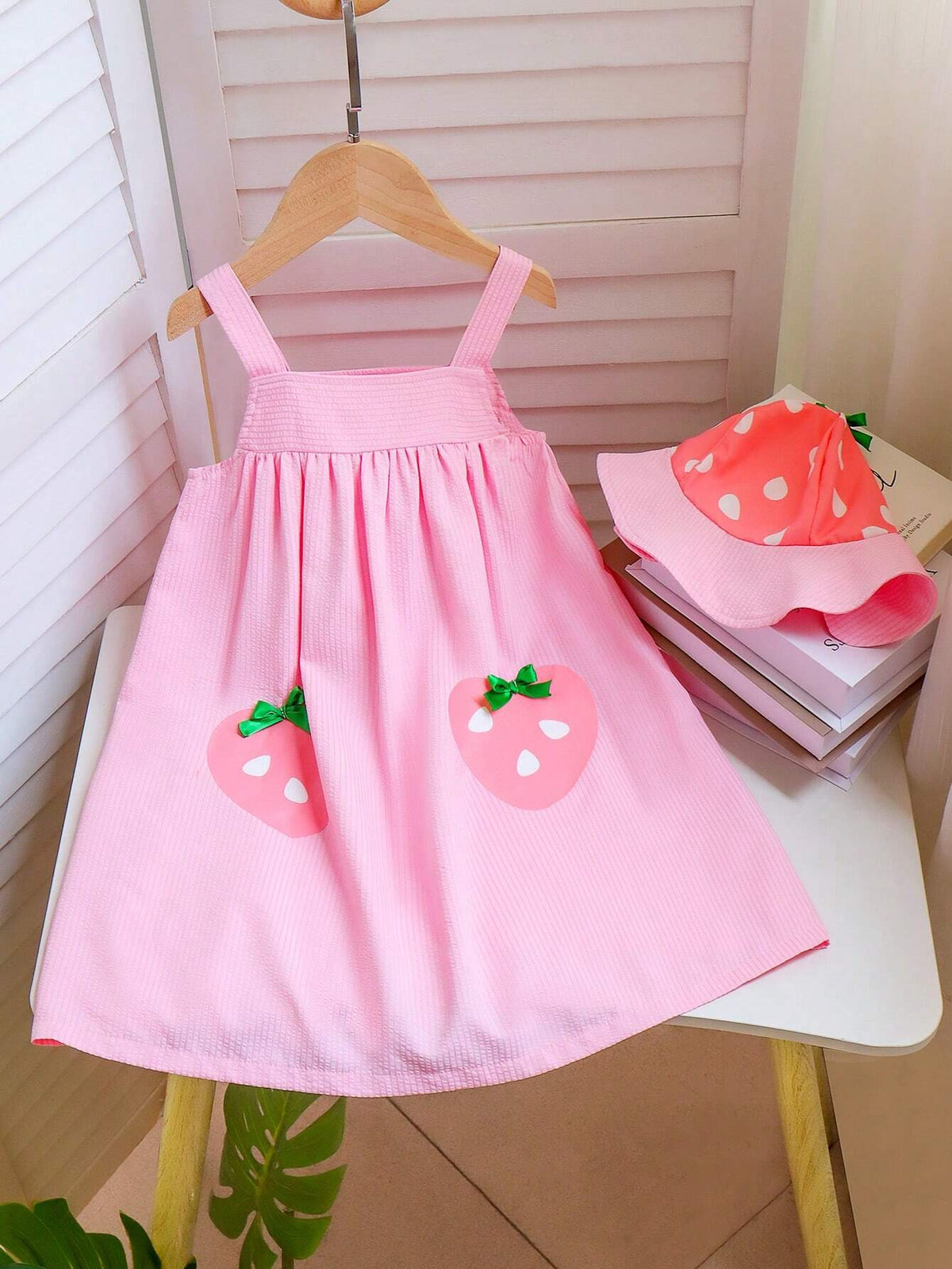 Toddler Girls' Cute Strawberry Printed Suspender Dress For Summer